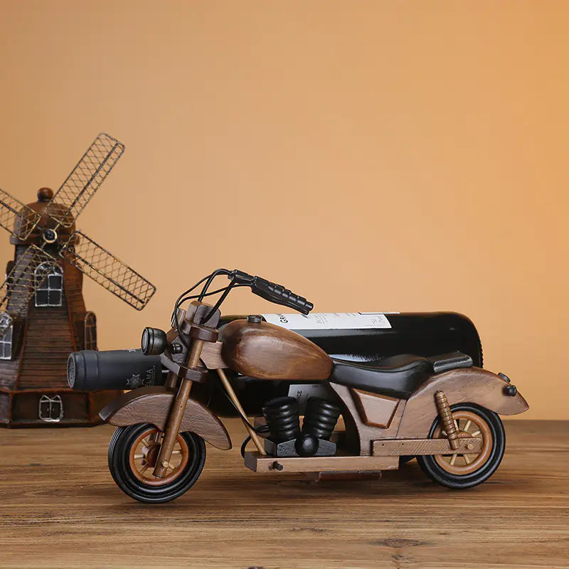 Wooden Motorcycle Wine Rack and Bottle Holder Decor