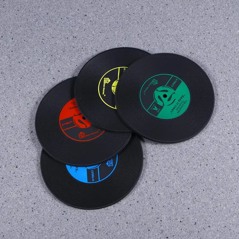 Funny Vinyl Record Coasters for Music Lovers (Set of 4)