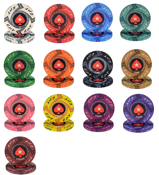 EPT Ceramic Poker Chips for Texas Hold'em & Games